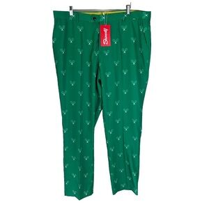 NWT Shinesty Golf Pants Green & White Tennis Racket Print Mens Sz 42 X 35